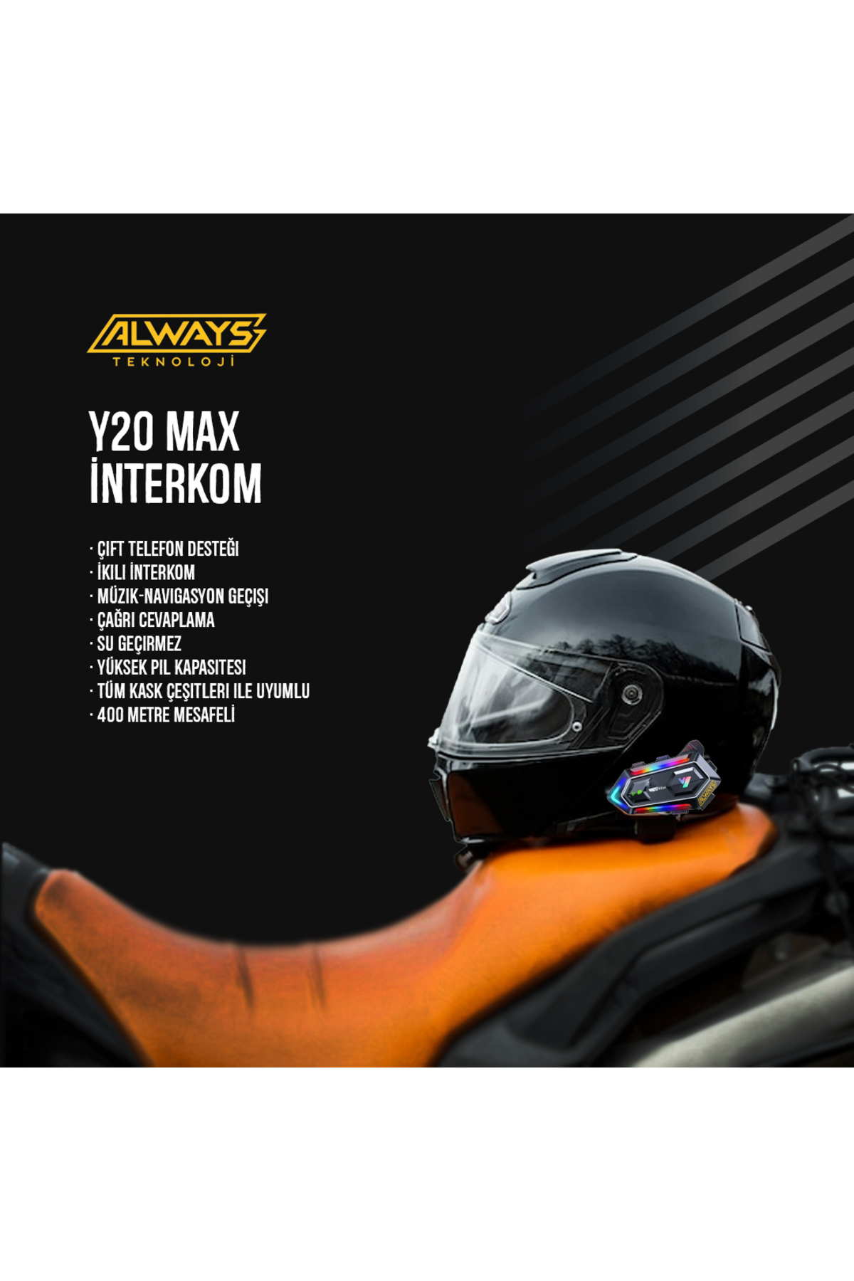  V20 Max Motorsiklet Intercom Su Geçirmez Kask 2 Kişi Telsiz Bağlantılı Intercom Rgb Intercom